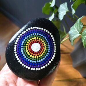 Handpainted Mandala Rock Boho Hippie FolkArt DotArt